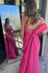 Square Straps Open Back Satin Mermaid Party Prom Dress With Train