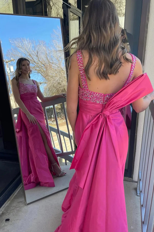 Square Straps Open Back Satin Mermaid Party Prom Dress With Train