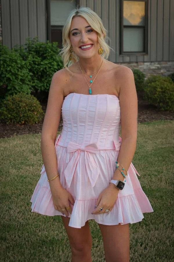 Strapless Corset A-Line Satin Ruffle Homecoming Dress With Bows