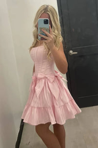 Strapless Corset A-Line Satin Ruffle Homecoming Dress With Bows