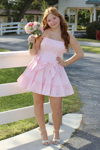 Strapless Corset A-Line Satin Ruffle Homecoming Dress With Bows