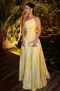 Strapless Empire A-Line Satin Floor-Length Party Prom Dress