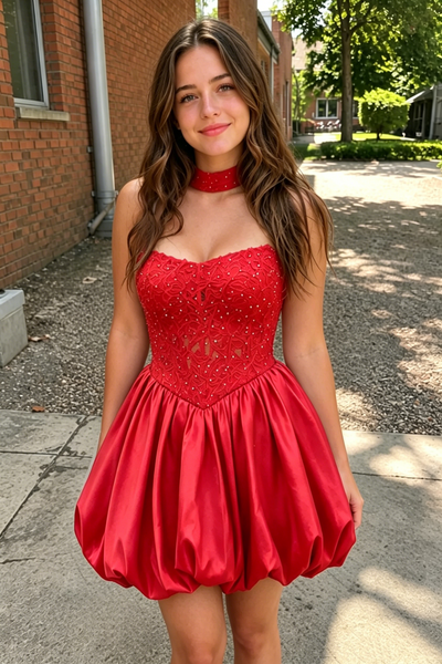 Strapless Lace-Up A-Line Two Tone Pleated Homecoming Dress