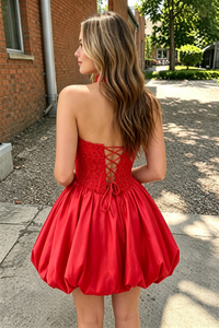 Strapless Lace-Up A-Line Two Tone Pleated Homecoming Dress