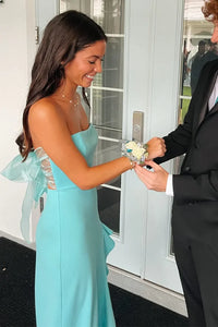 Strapless Lace-Up Satin Ruffle Split Mermaid Party Prom Dress