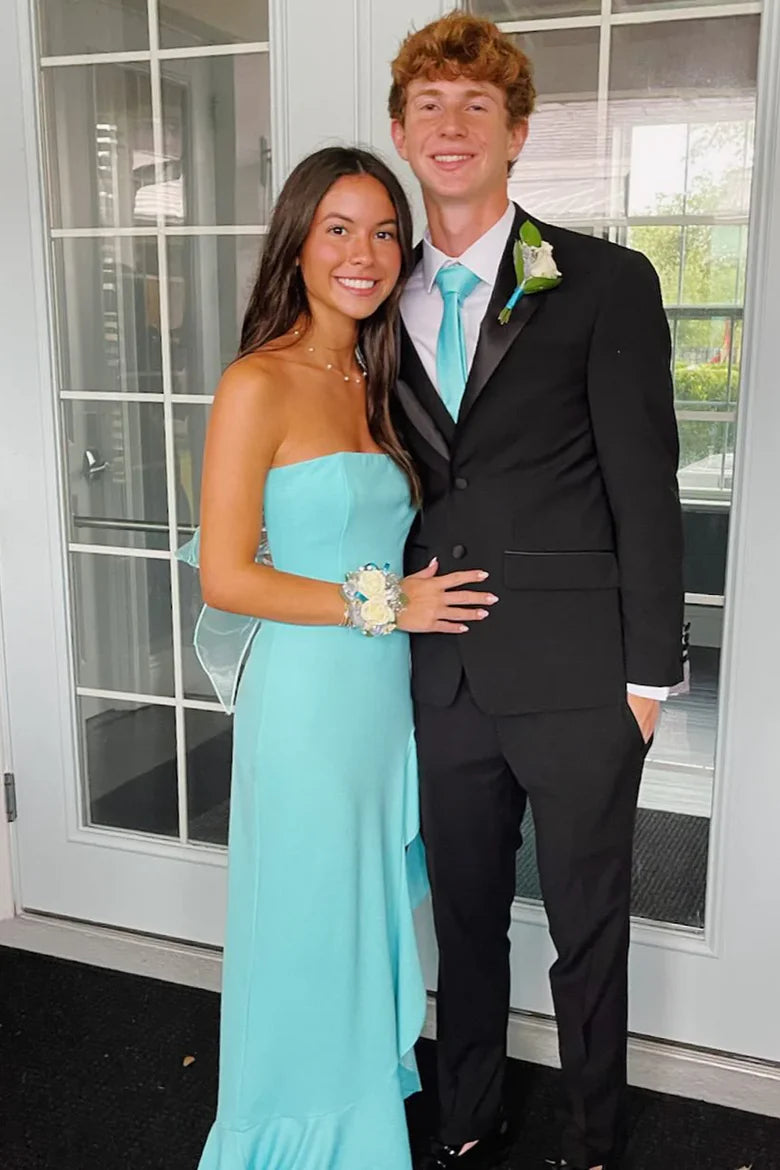 Strapless Lace-Up Satin Ruffle Split Mermaid Party Prom Dress