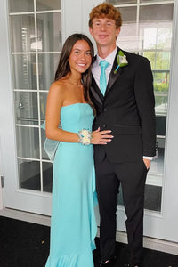 Strapless Lace-Up Satin Ruffle Split Mermaid Party Prom Dress