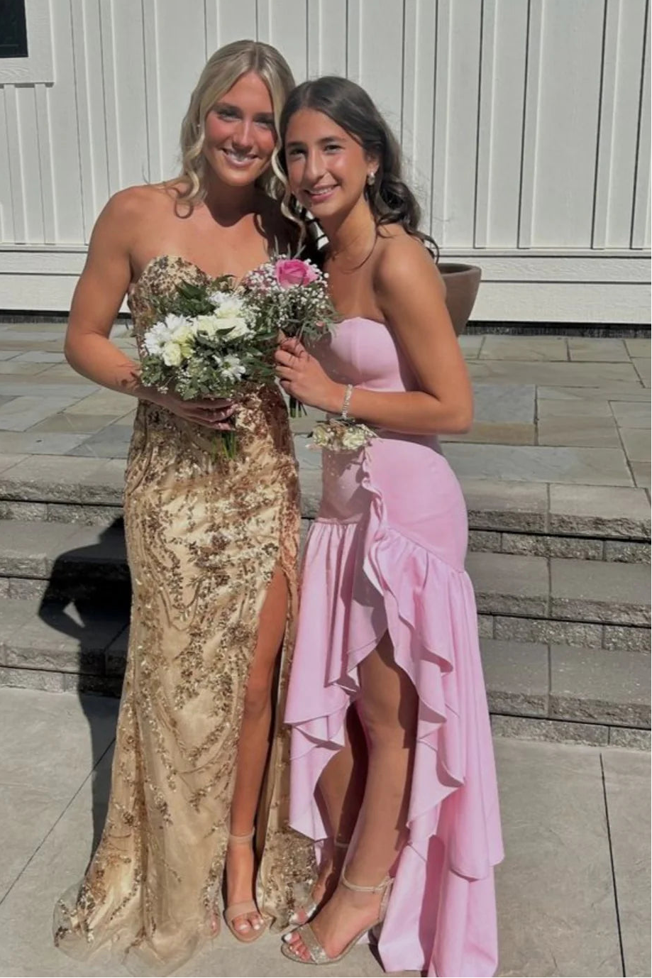 Yellow Strapless Ruffle Mermaid Prom Dress with Slit
