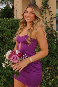 Strapless Satin Bodycon Empire Purple Short Party Homecoming Dress