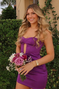 Strapless Satin Bodycon Empire Purple Short Party Homecoming Dress