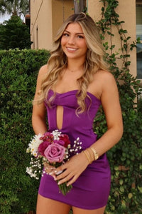 Strapless Satin Bodycon Empire Purple Short Party Homecoming Dress