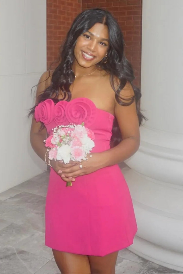 Strapless 3D Floral Sheath Homecoming Dress