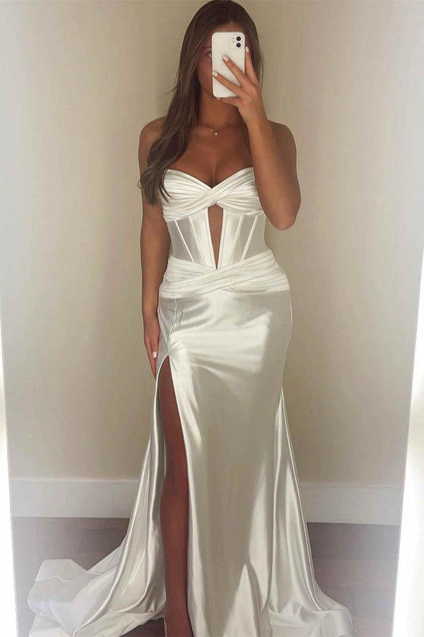 Strapless White Keyhole Mermaid Prom Dress Front Shot 