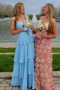 Straps Empire A-Line Chiffon Tiered Formal Party Prom Dress