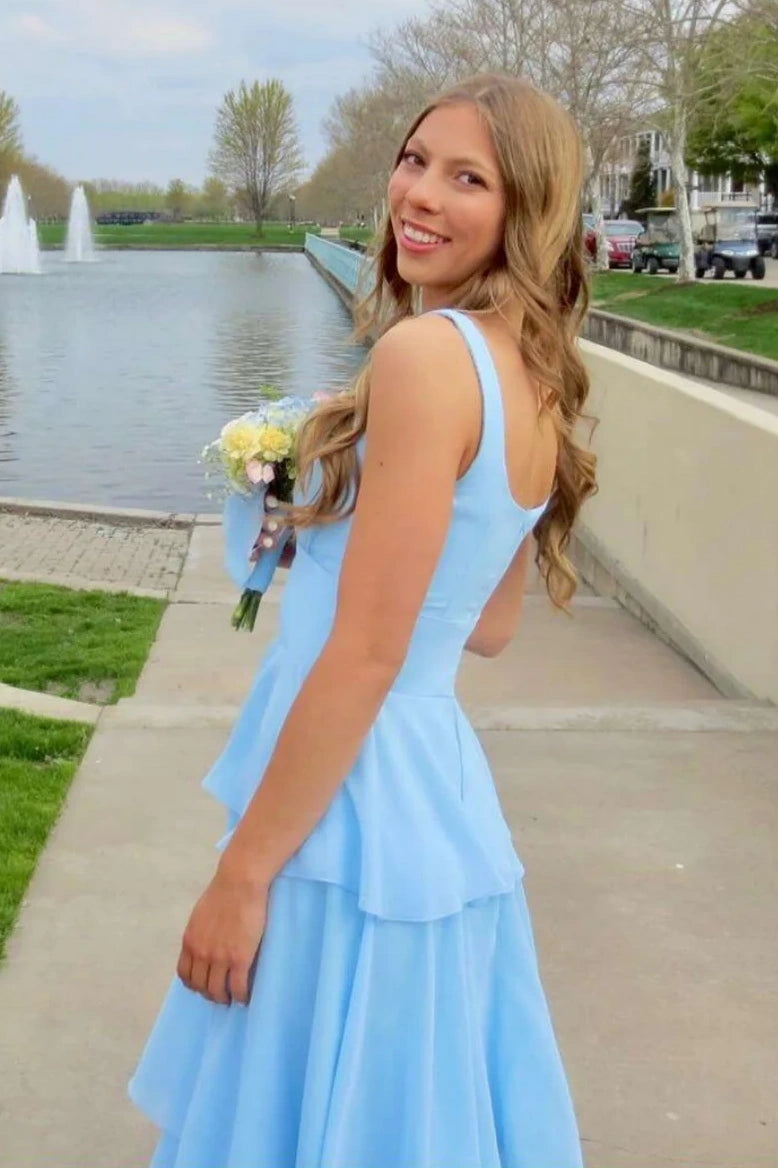 Straps Empire A-Line Chiffon Tiered Formal Party Prom Dress