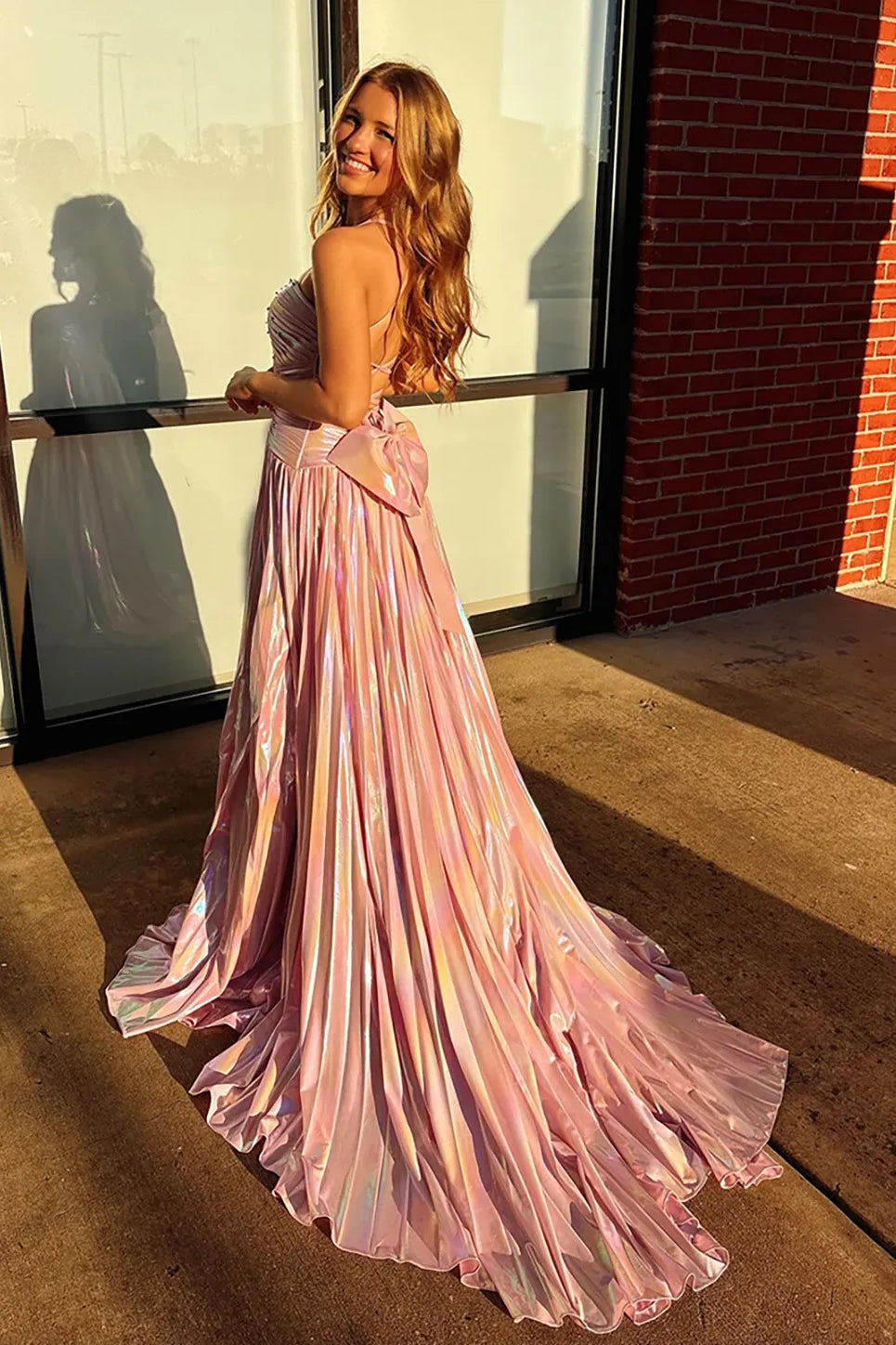 Sweetheart A-Line Lace-Up Pleated Party Prom Dress With Train