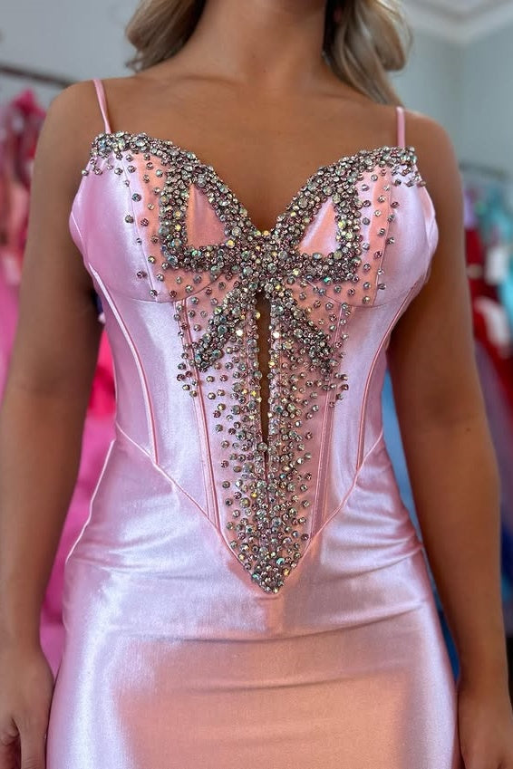 Sweetheart Backless Mermaid Satin Beaded Bow Party Prom Dress