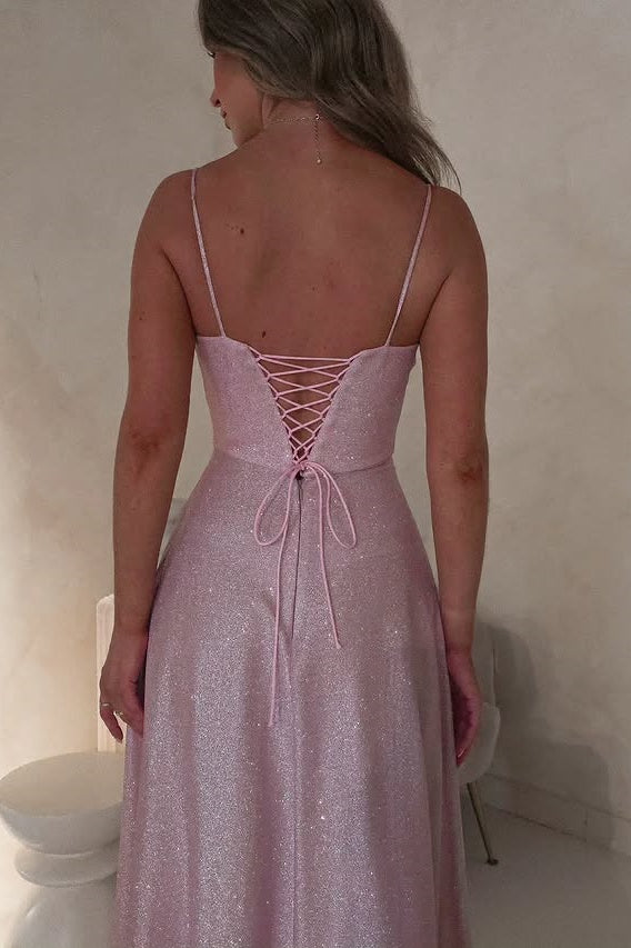 Glitter Satin A-Line Sweetheart Sleeveless Maxi Party Prom Dress