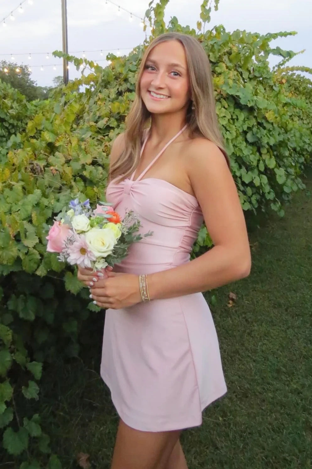 Sweetheart Halter Sleeveless Mini Satin Sheath Party Homecoming Dress