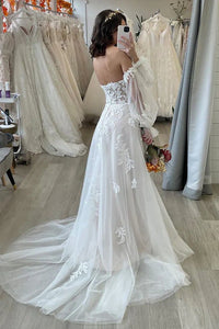 Sweetheart High Waist A-Line Beach Wedding Dress With Train