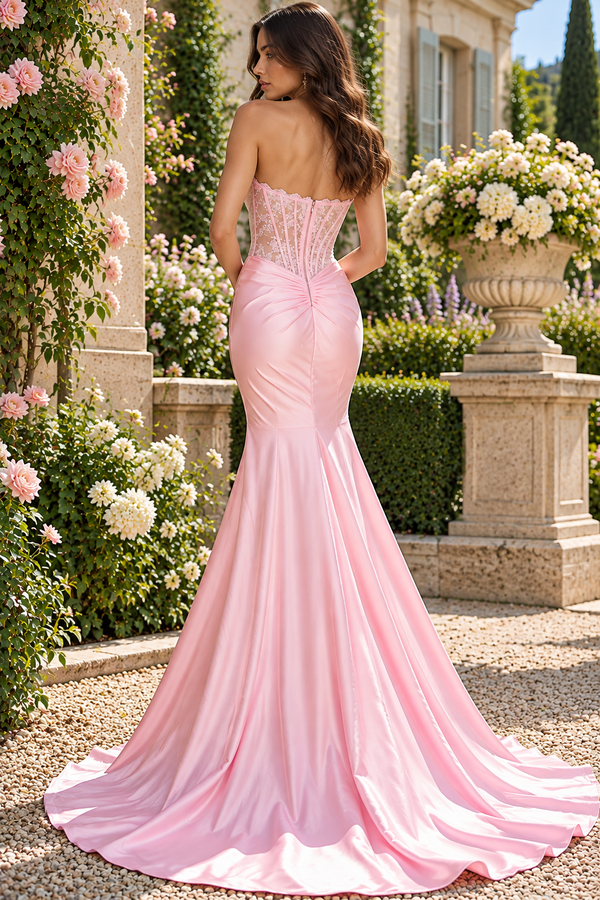 Sweetheart Lace Top Mermaid Satin Party Prom Dress With Train