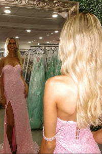 Sweetheart Off-Shoulder Mermaid Sequin Party Prom Dress With Train