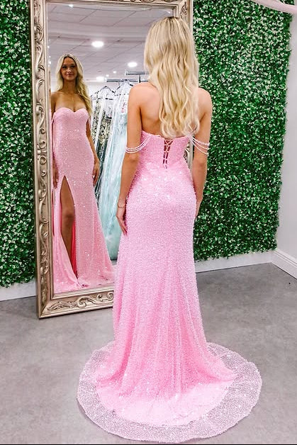 Sweetheart Off-Shoulder Mermaid Sequin Party Prom Dress With Train