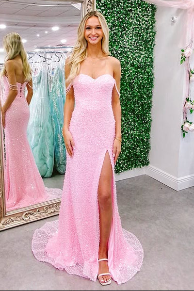 Sweetheart Off-Shoulder Mermaid Sequin Party Prom Dress With Train