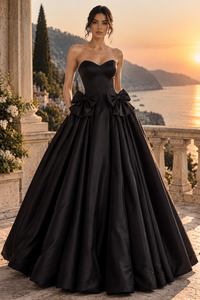 Sweetheart Sleeveless A-Line Empire Satin Party Prom Dress With Bows