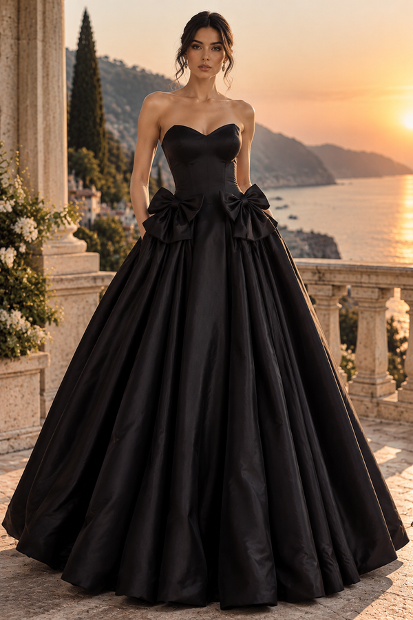 Sweetheart Sleeveless A-Line Empire Satin Party Prom Dress With Bows