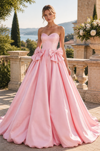 Sweetheart Sleeveless A-Line Empire Satin Party Prom Dress With Bows