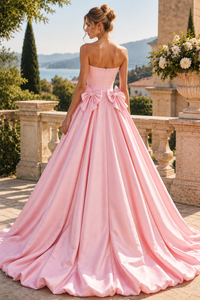 Sweetheart Sleeveless A-Line Empire Satin Party Prom Dress With Bows