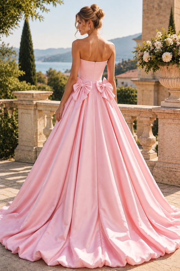Sweetheart Sleeveless A-Line Empire Satin Party Prom Dress With Bows