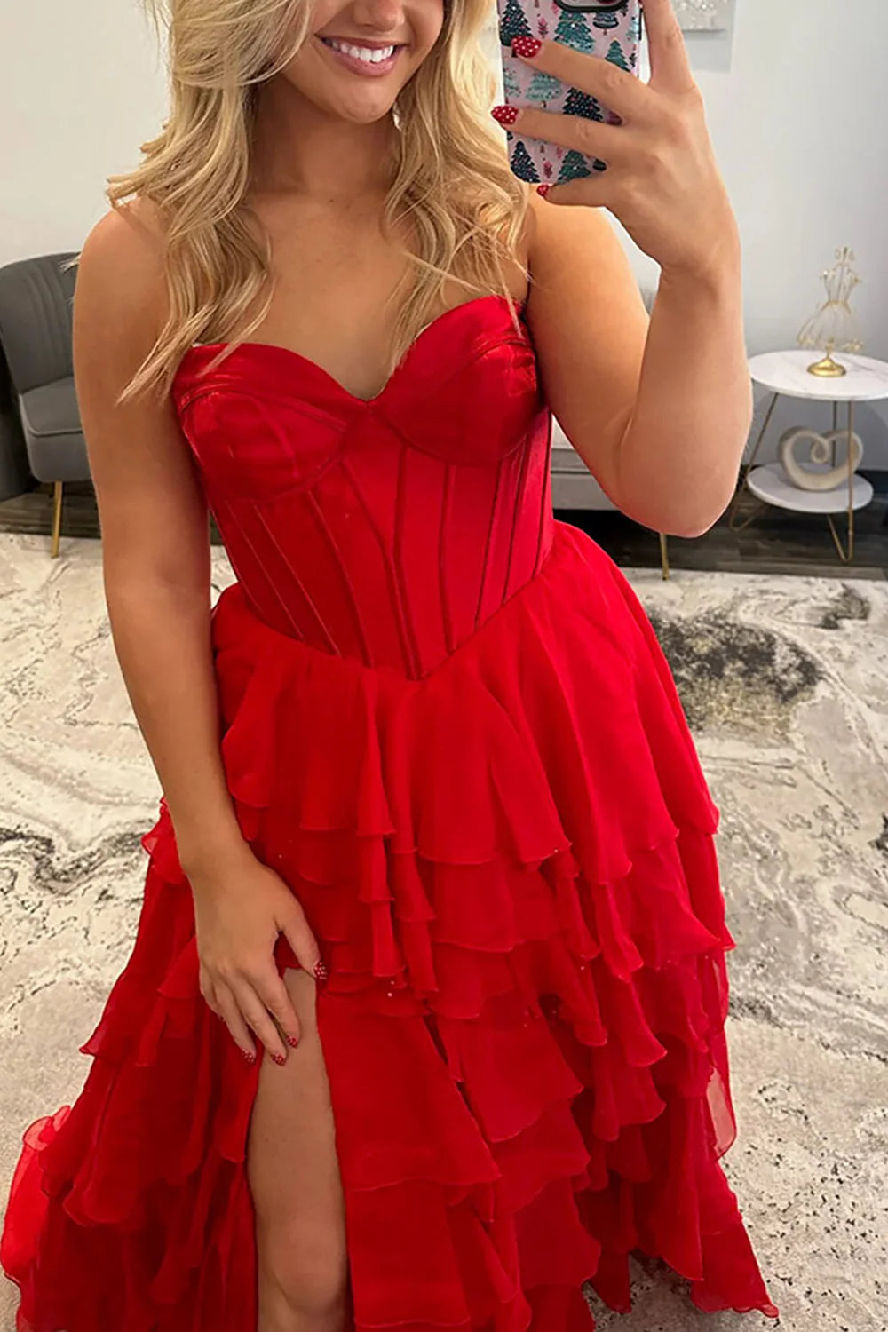 Sweetheart Sleeveless A-Line Empire Tiered Chiffon Party Prom Dress 