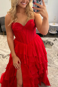 Sweetheart Sleeveless A-Line Empire Tiered Chiffon Party Prom Dress 