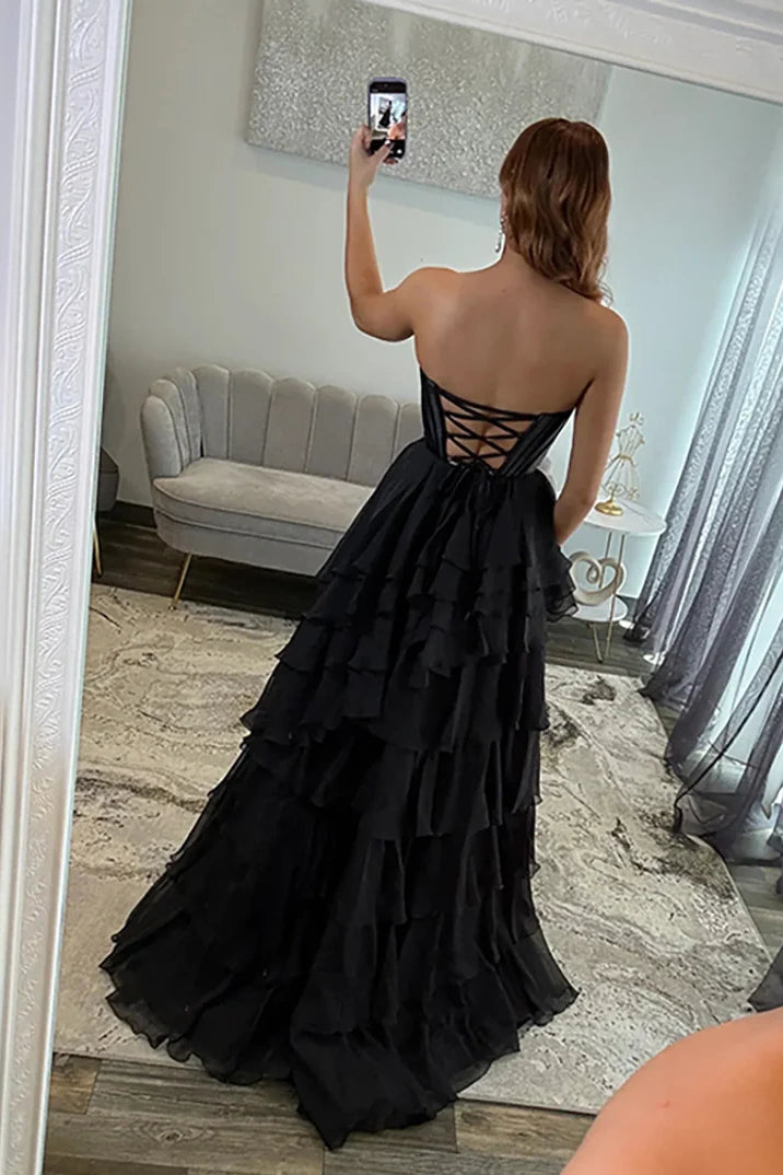 Sweetheart Sleeveless A-Line Empire Tiered Chiffon Party Prom Dress 