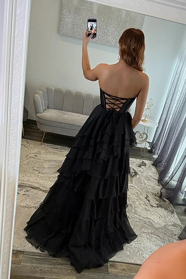 Sweetheart Sleeveless A-Line Empire Tiered Chiffon Party Prom Dress 