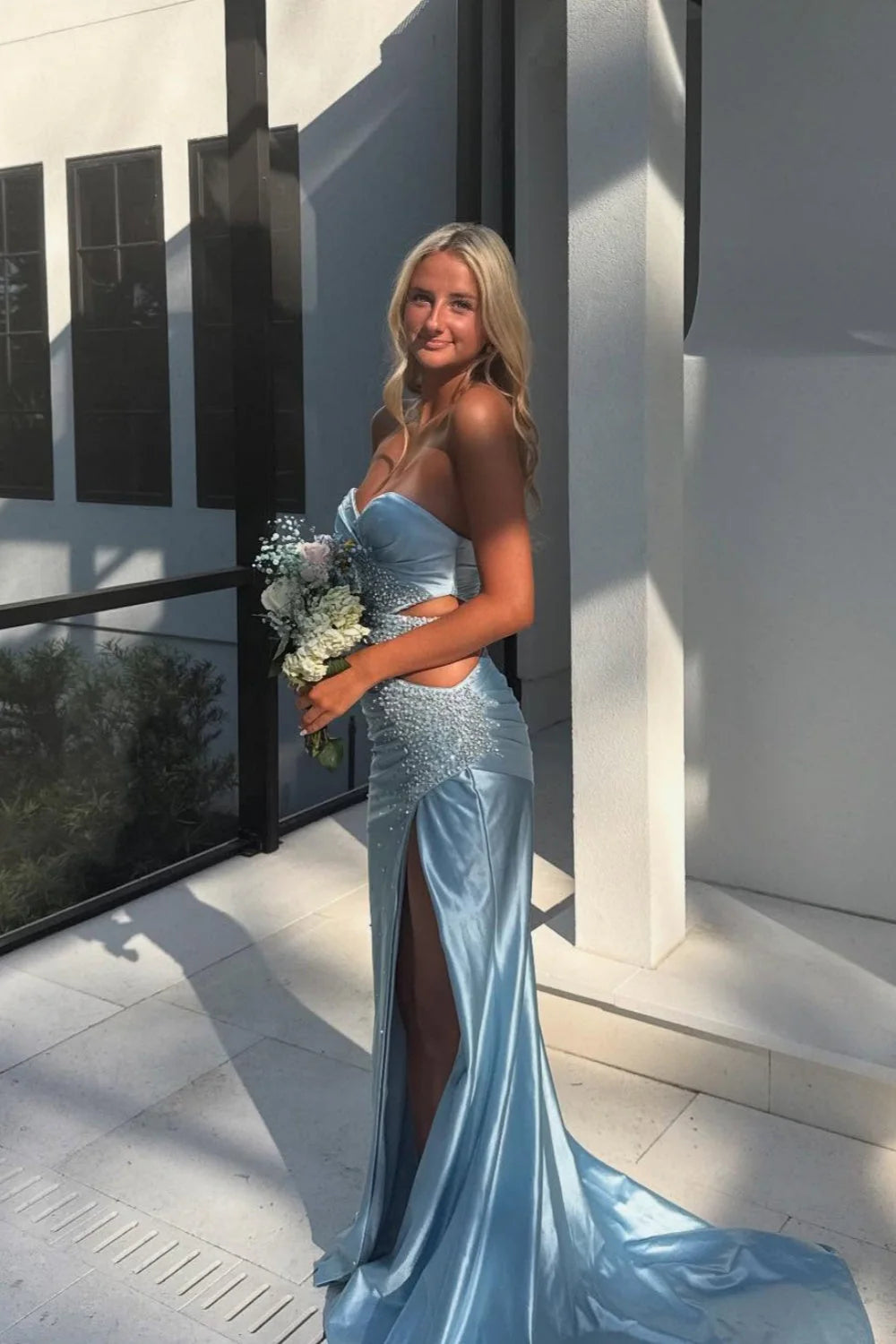 Sweetheart Sleeveless Illusion Empire Beaded Mermaid Party Prom Dress