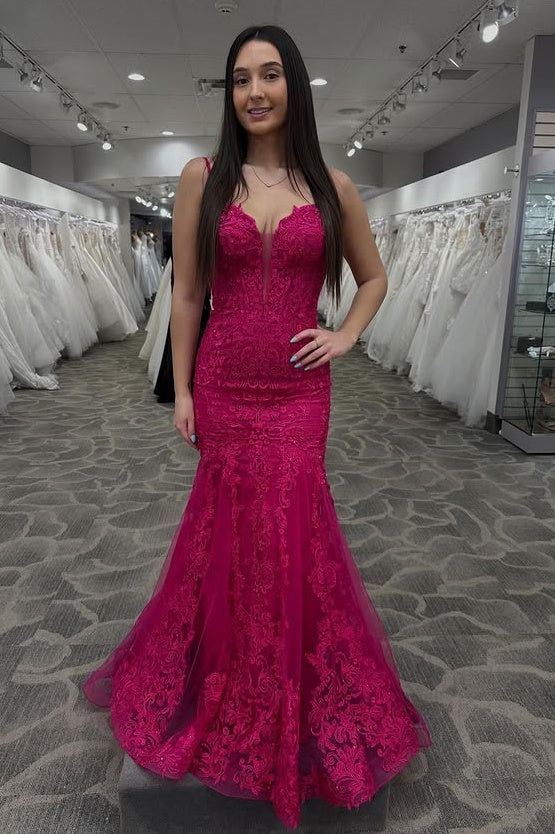 Sweetheart Sleeveless Lace-Up Mermaid Lace Party Prom Dress