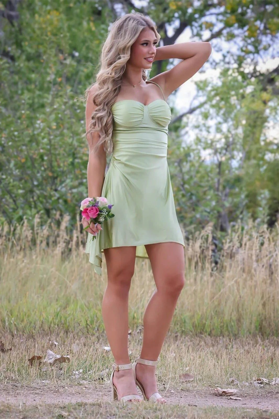 Sweetheart Spaghetti Straps Green A-Line Satin Homecoming Dress