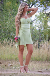 Sweetheart Spaghetti Straps Green A-Line Satin Homecoming Dress