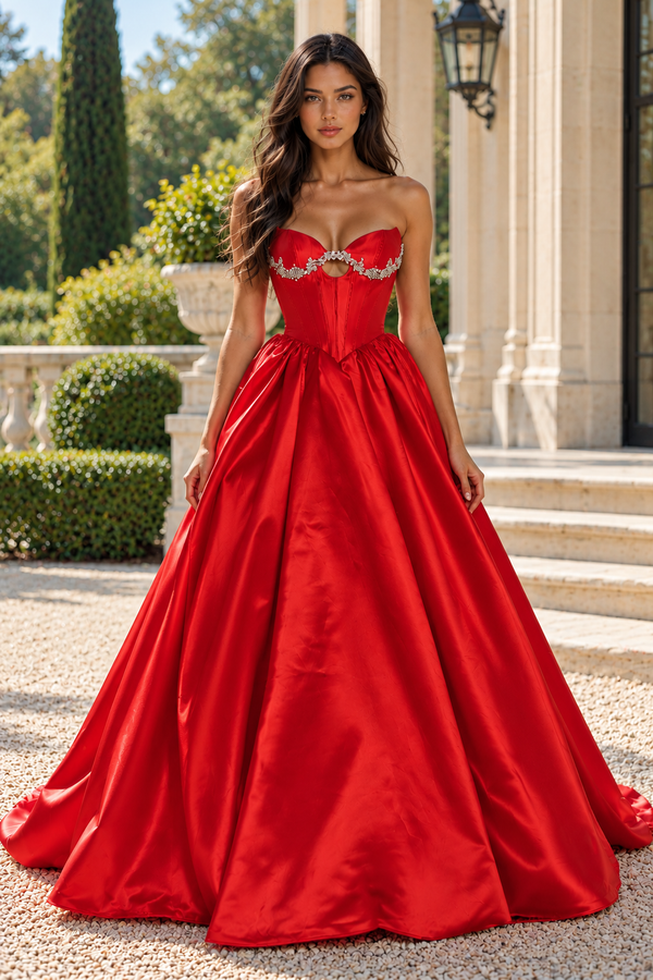 Sweetheart Strapless A-Line Empire Corset Modest Satin Homecoming Dress
