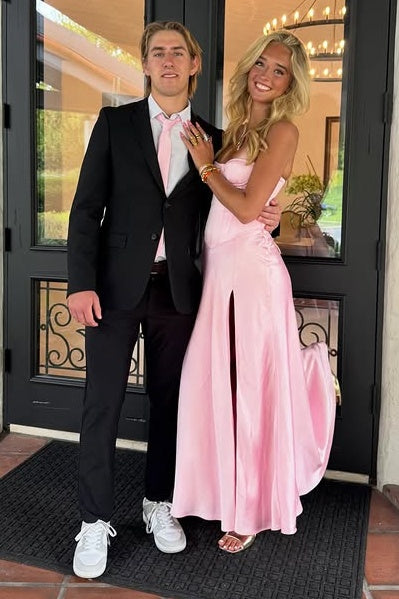 Sweetheart Strapless A-Line Empire Satin Split Party Prom Dress