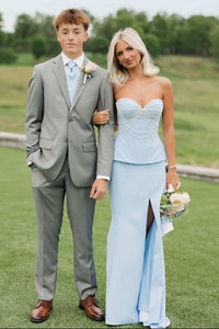 Sweetheart Strapless Beaded Appliques Two Piece Party Prom Dress