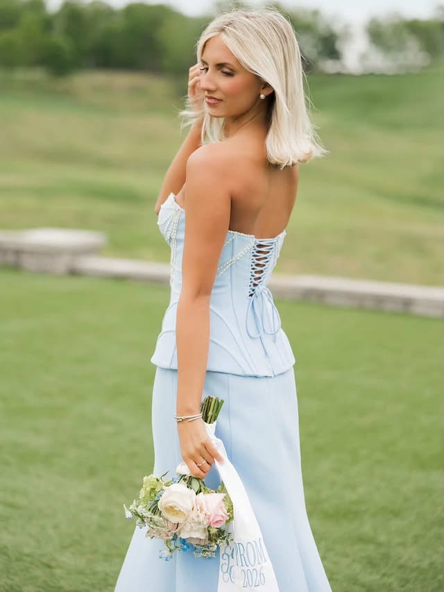 Sweetheart Strapless Beaded Appliques Two Piece Party Prom Dress