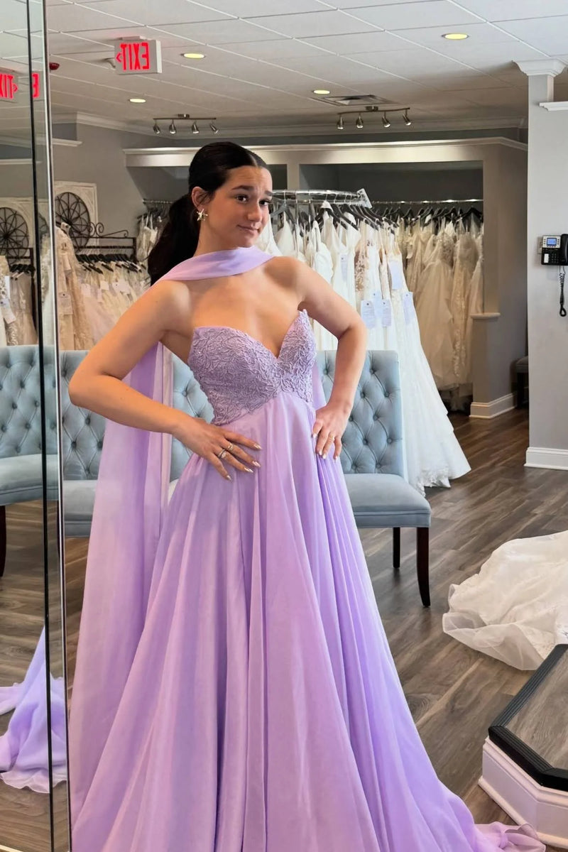 Sweetheart Strapless Chiffon A-Line Party Prom Dress With Appliques 