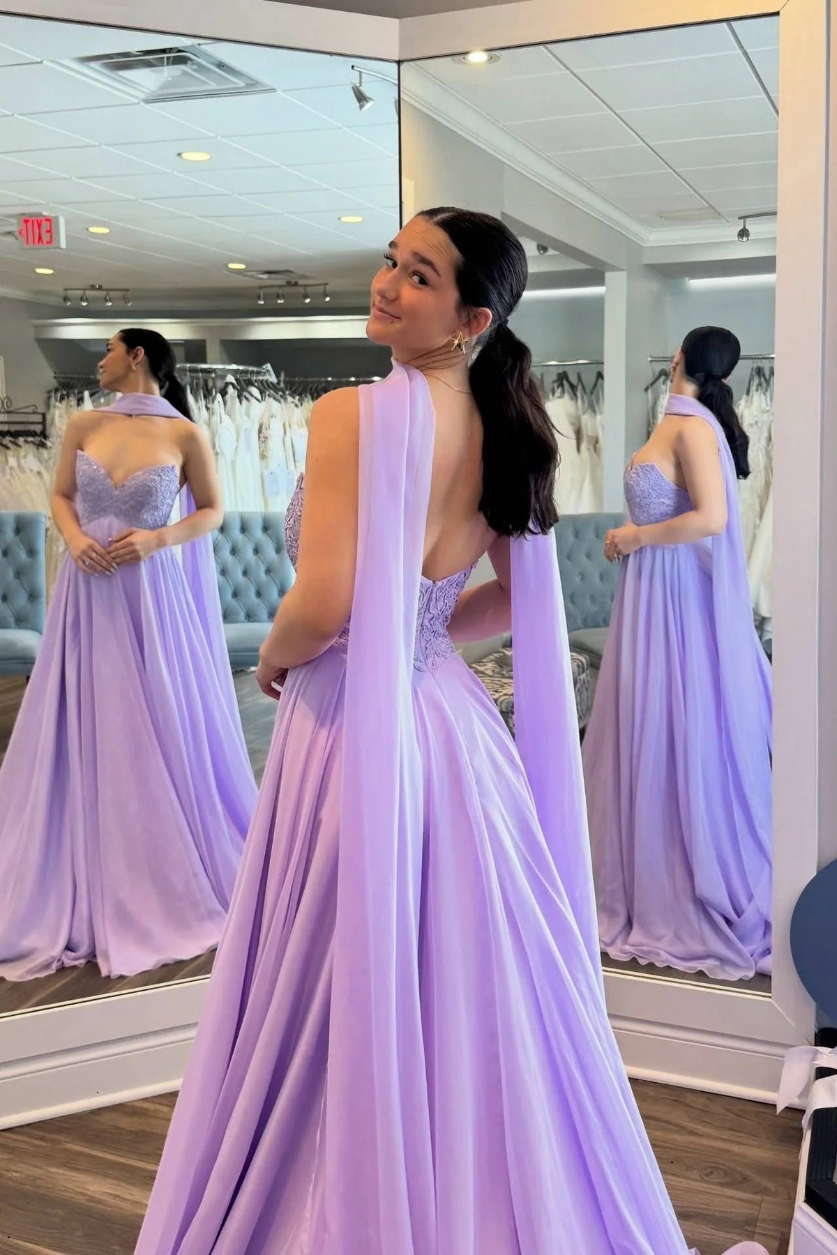 Sweetheart Strapless Chiffon A-Line Party Prom Dress With Appliques 