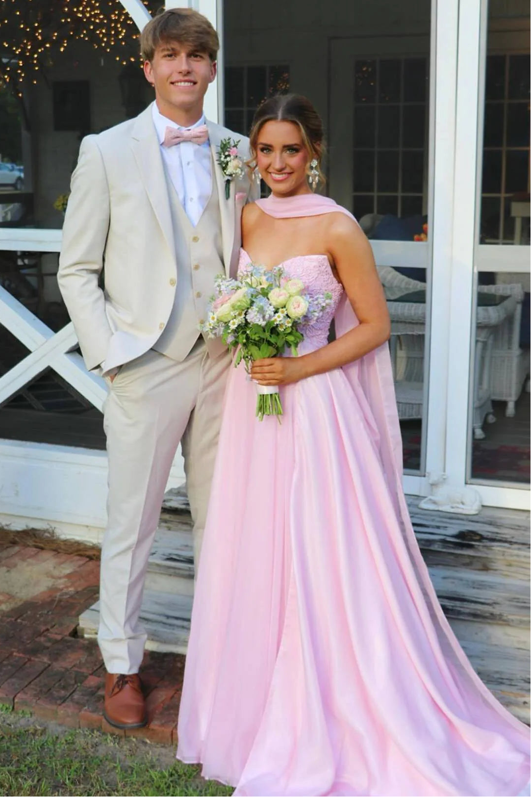 Sweetheart Strapless Chiffon A-Line Party Prom Dress With Appliques 
