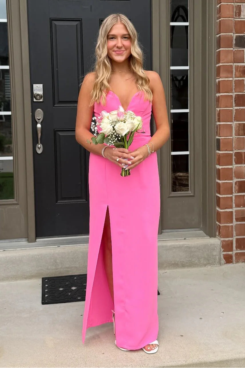 Sweetheart Strapless Fitted Empire Satin Party Prom Dress With Slit 