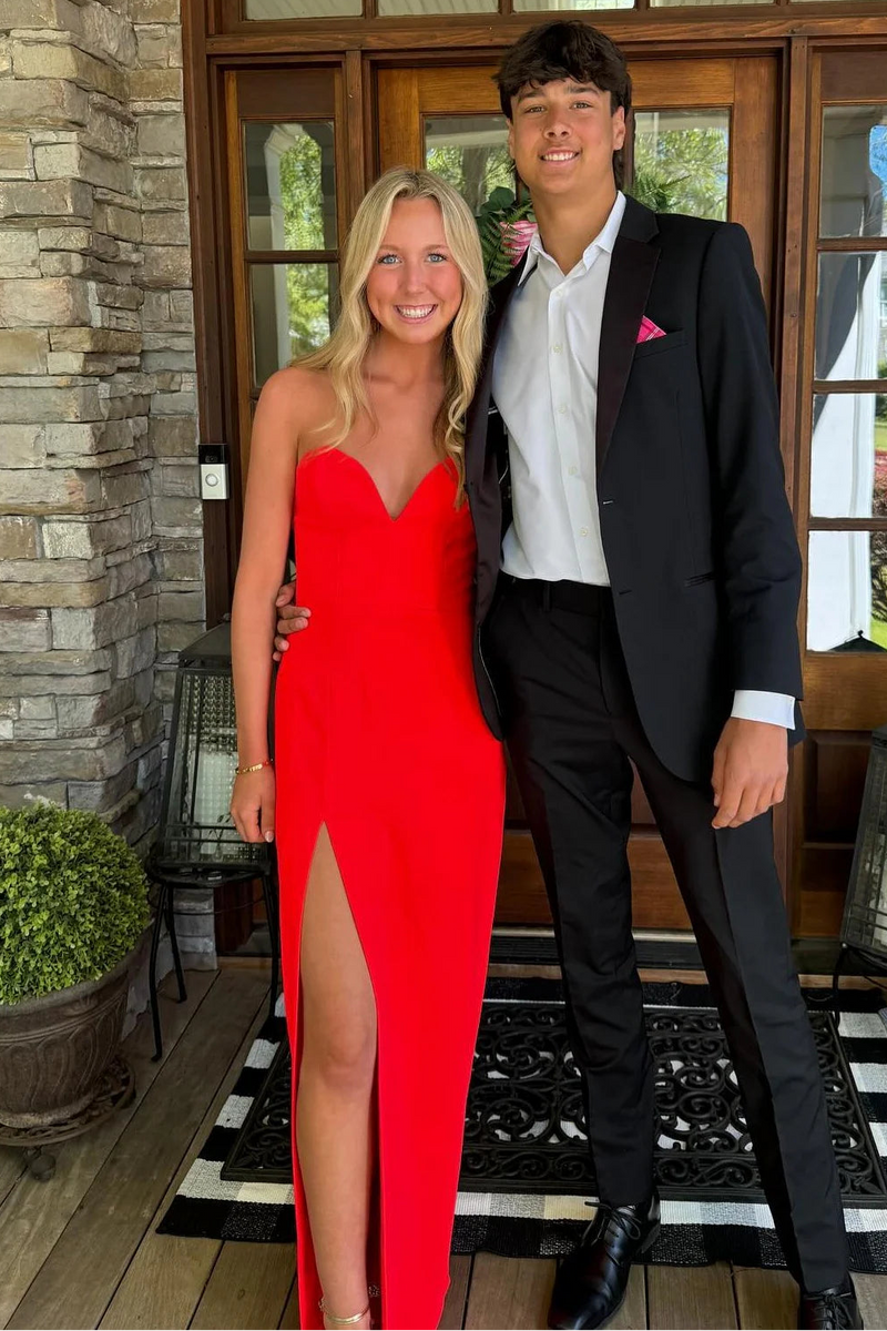 Sweetheart Strapless Fitted Empire Satin Party Prom Dress With Slit 